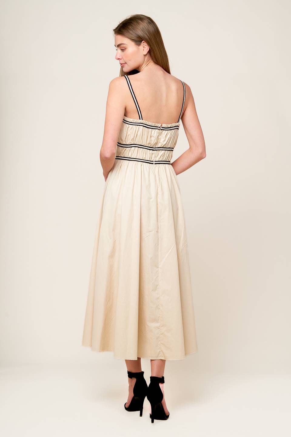 TERRIFIC TIMING CREAM WOVEN MIDI DRESS Flying Tomato